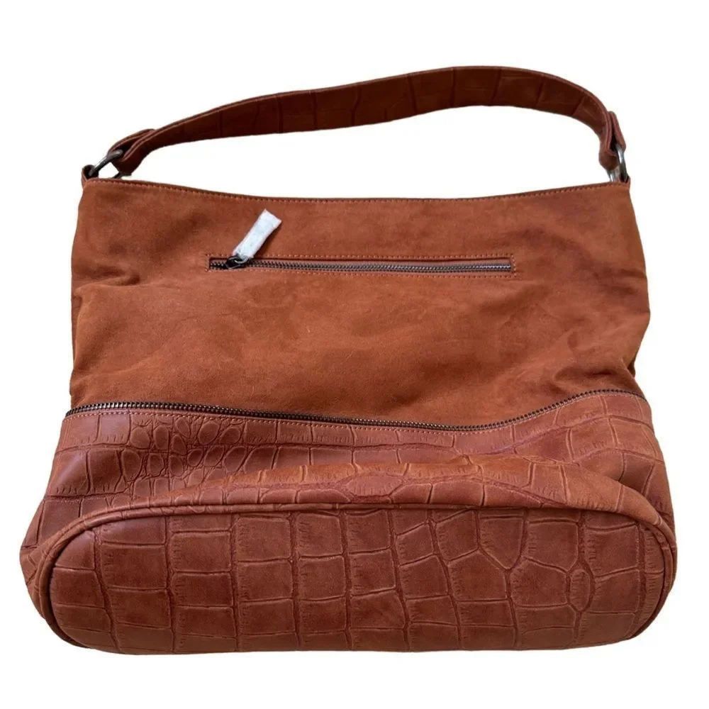 NEW Neiman Marcus Brand Brown/Rust Suede Hobo Shoulder Bag with Zip Closure